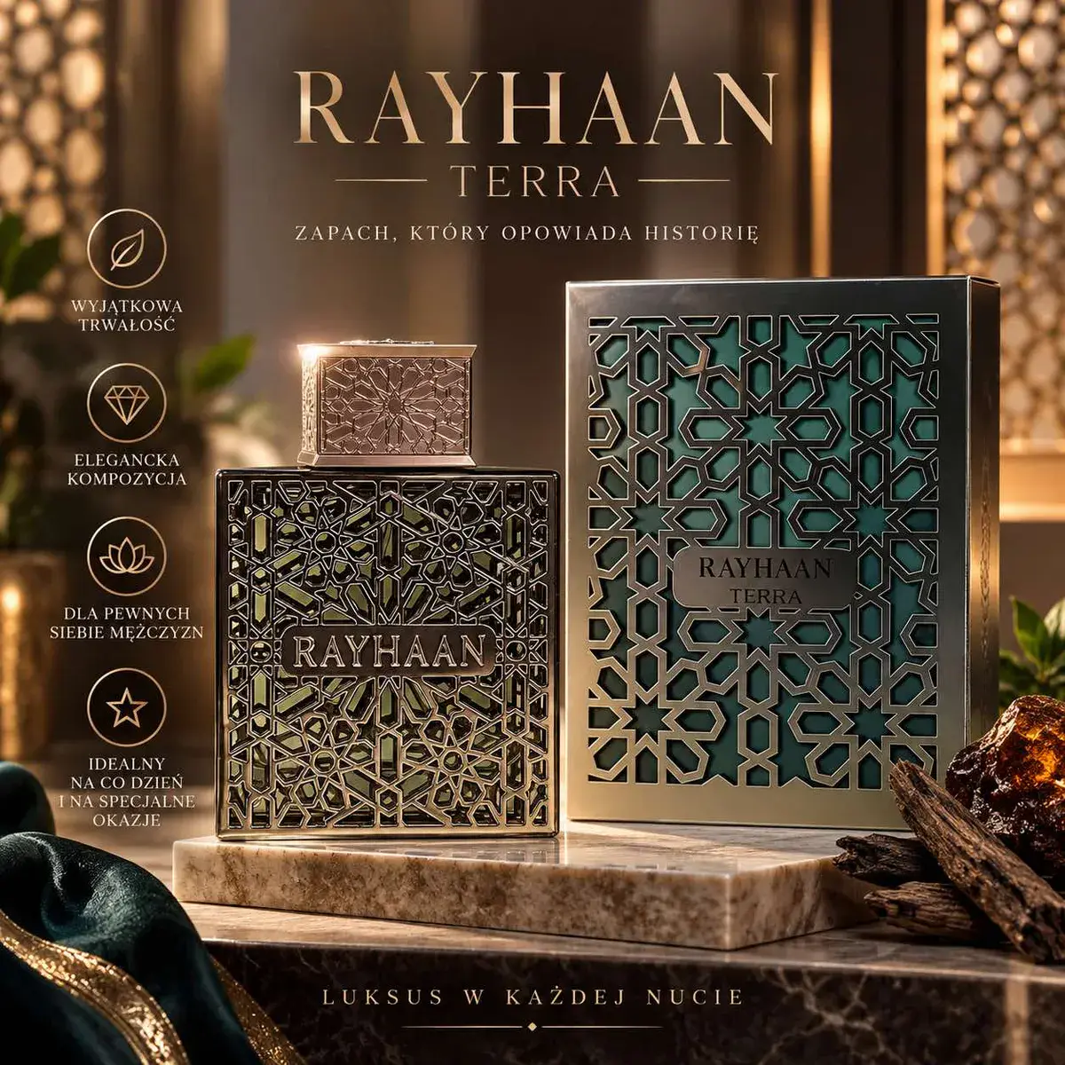 Rayhaan Terra Perfumy 100ml elegancki design męski zapach