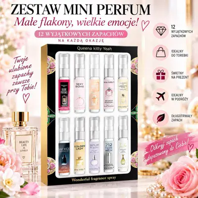 Zestaw mini perfum 12 zapachów do torebki i podróży