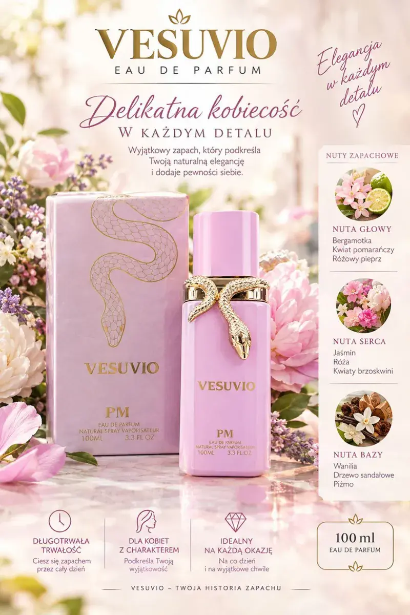 VESUVIO Perfumy damskie 100 ml Delikatna kobiecość i elegancja