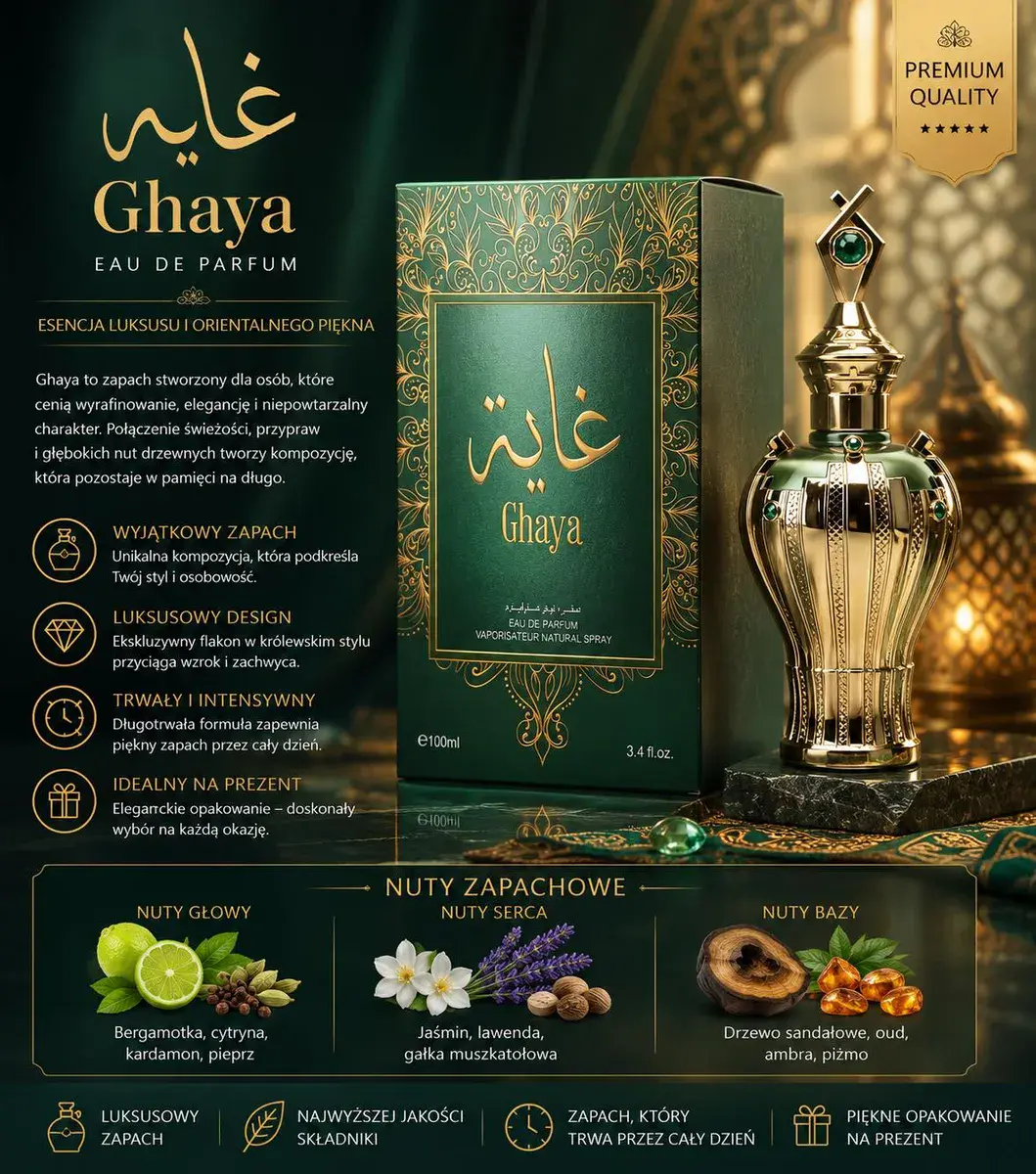 Ghaya Perfumy 100ml z nutami orientalnymi i luksusowym flakonem