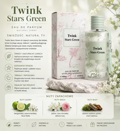 Perfumy Twink Stars Green 100ml świeży zapach natury