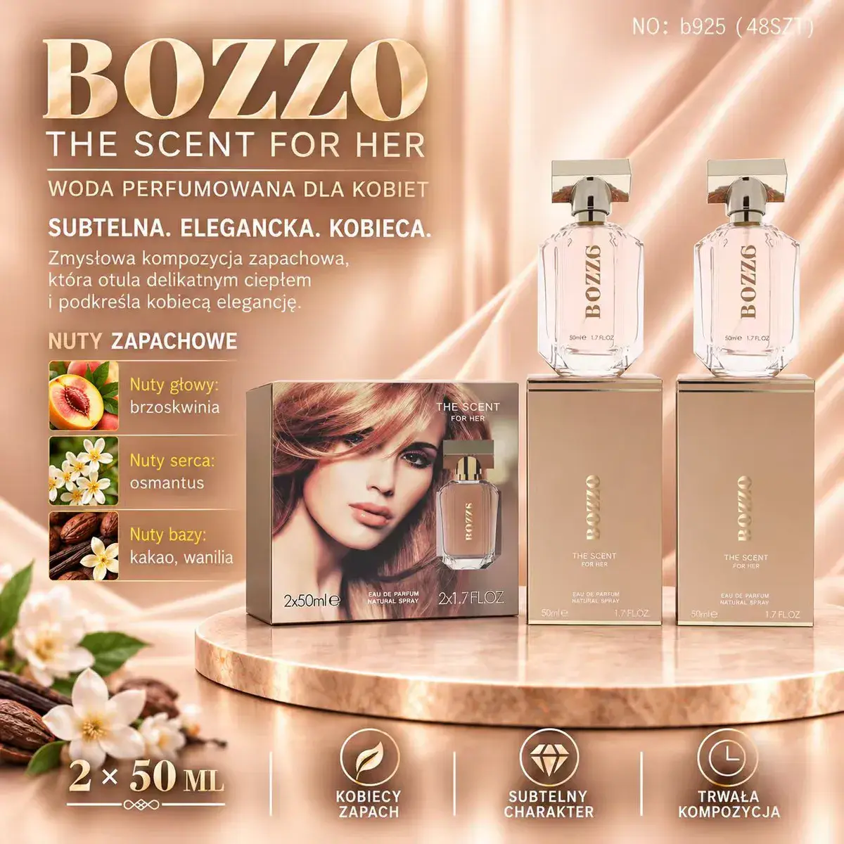 Bozzo Perfumy Damskie Zestaw 2x50 ml Subtelny Zapach