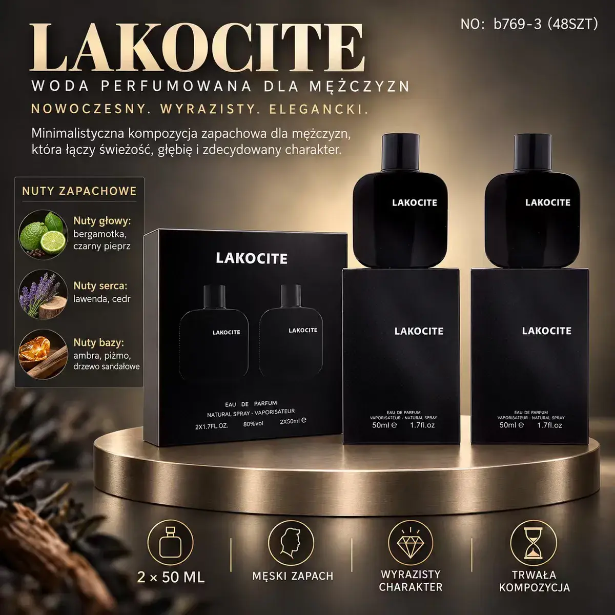 Lakocite Woda Perfumowana dla Mężczyzn 2x50ml Czarna Elegancja