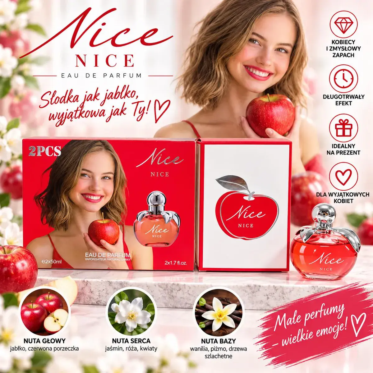 Zestaw perfumy Nice 2x50ml jabłkowo-kwiatowy zapach damski