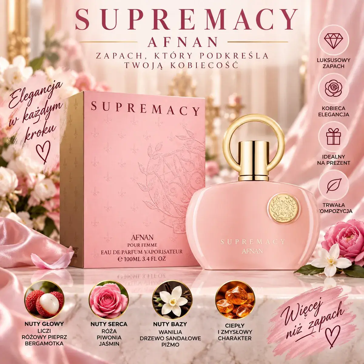 Perfumy Supremacy Afnan 100ml damskie luksusowy zapach