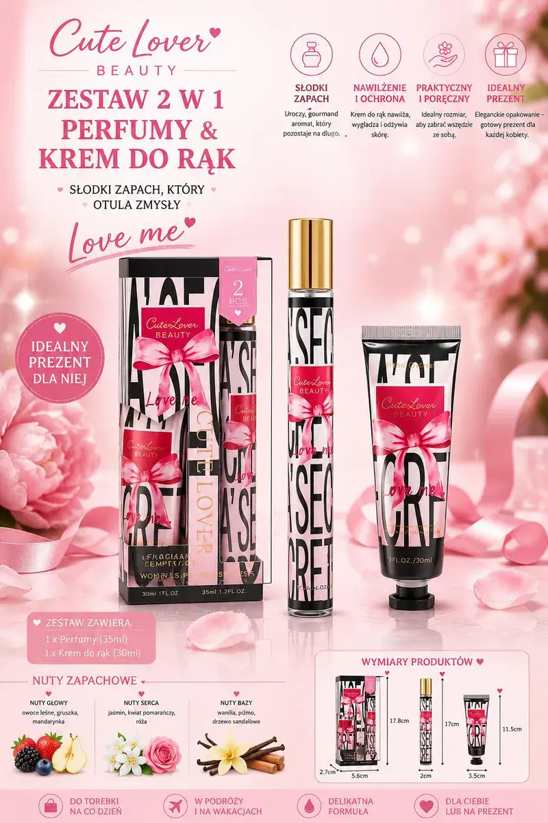Cute Lover Beauty Zestaw Perfumy i Krem do Rąk Love me