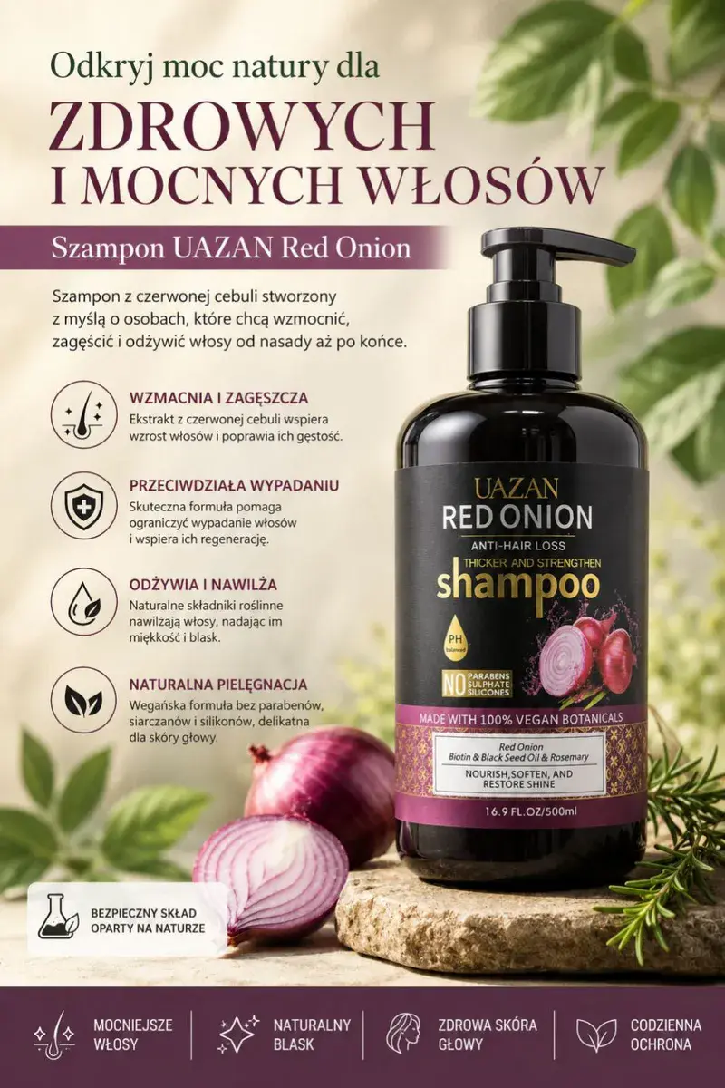 Szampon UAZAN Red Onion wzmacniający i zagęszczający włosy 500ml