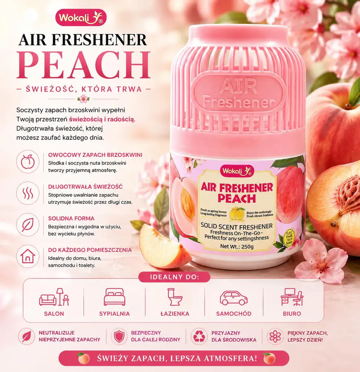 Wokali Air Freshener Peach 250 g odświeżacz powietrza o zapachu brzoskwini