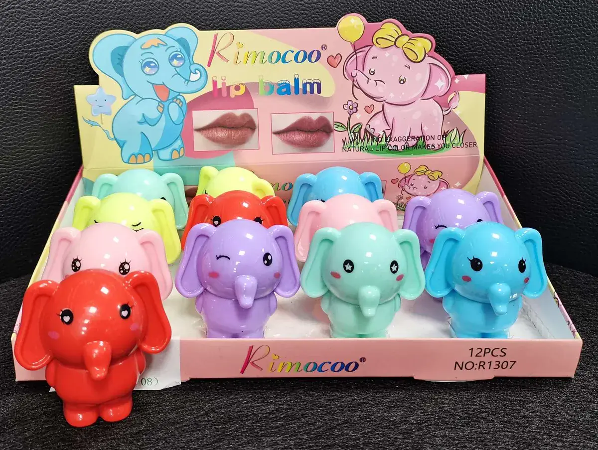 Balsam do ust w kształcie słonia kolorowy zestaw 12 sztuk