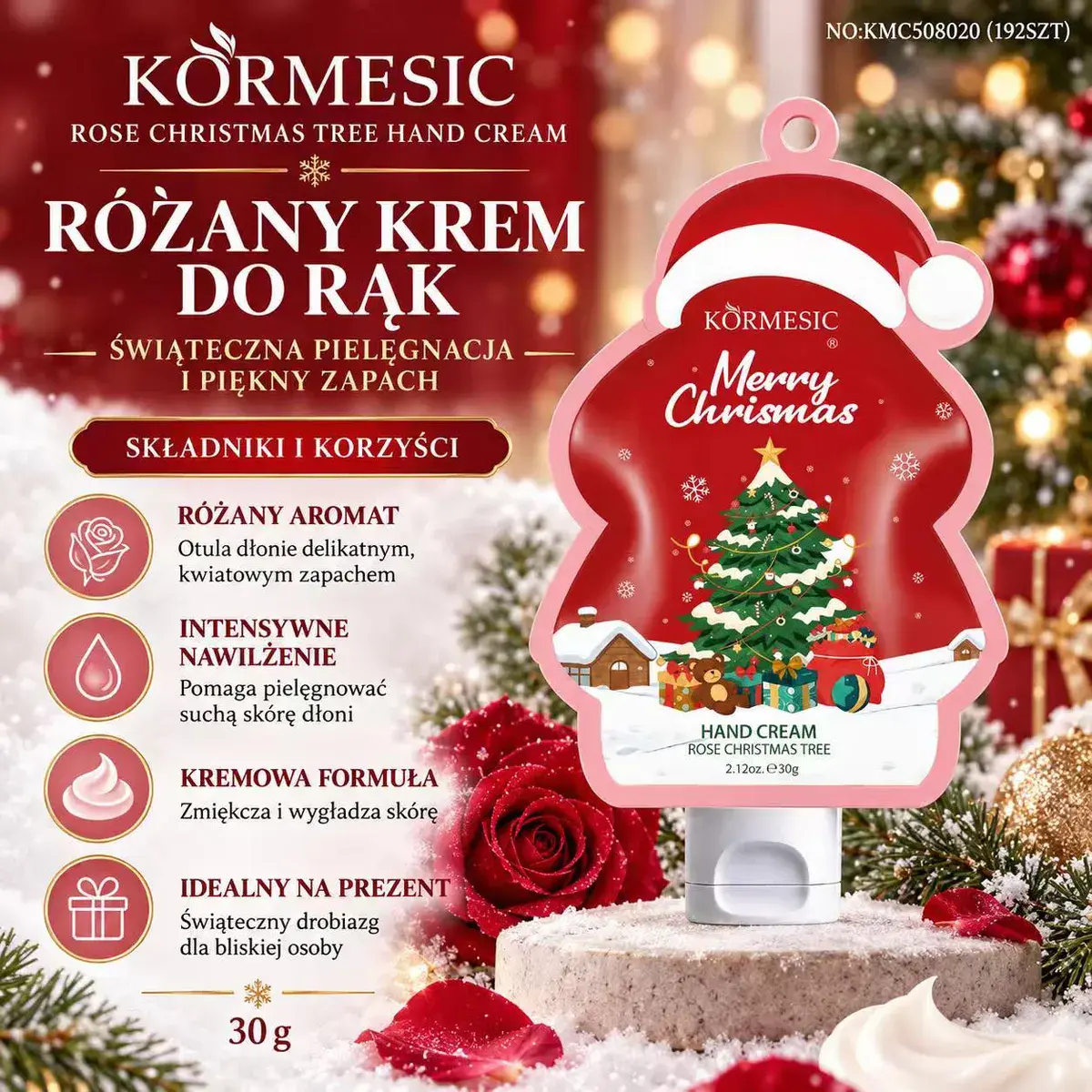 KÖRMESIC Różany krem do rąk 30g świąteczny zapach