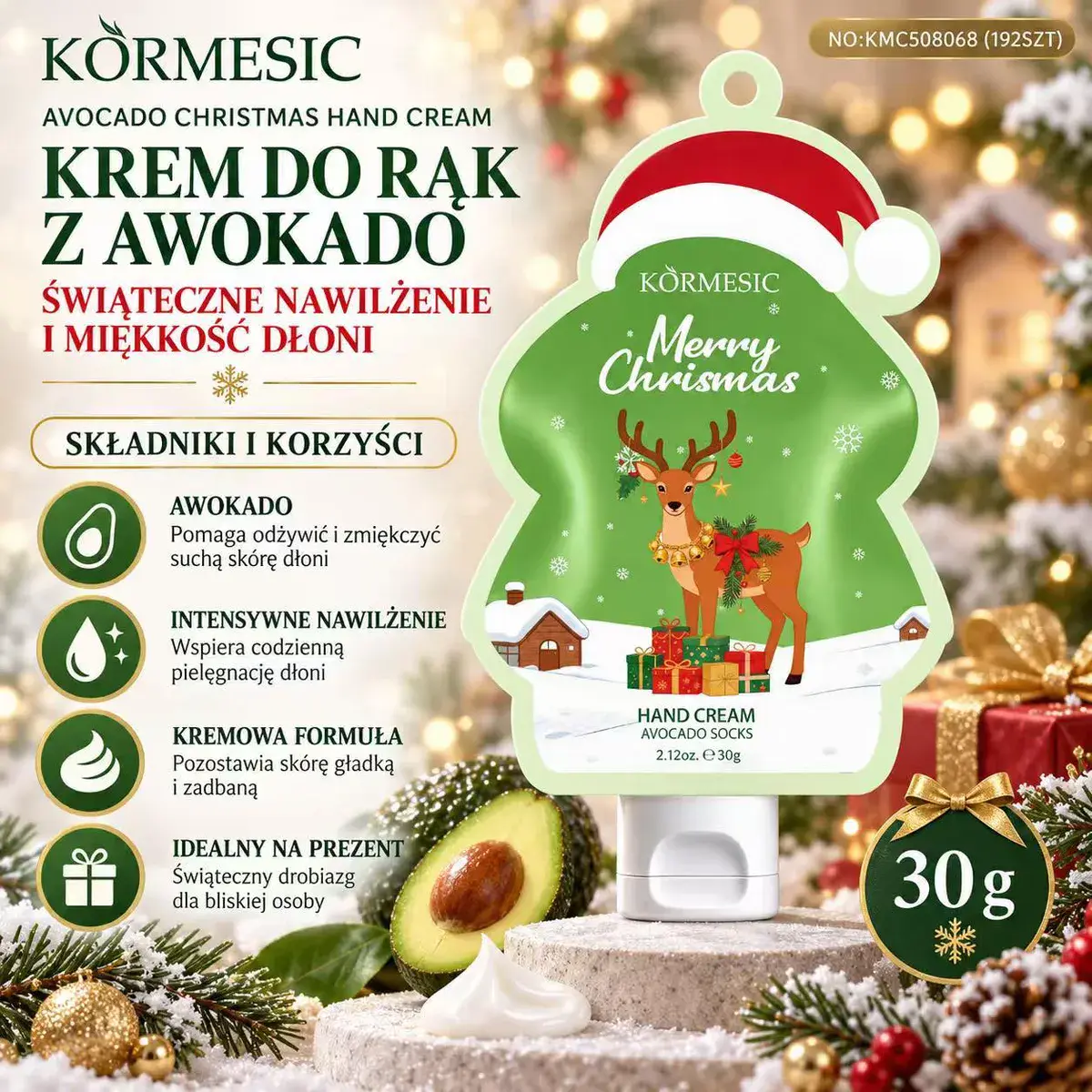 KÖRMESIC Krem do rąk z awokado 30g świąteczne nawilżenie