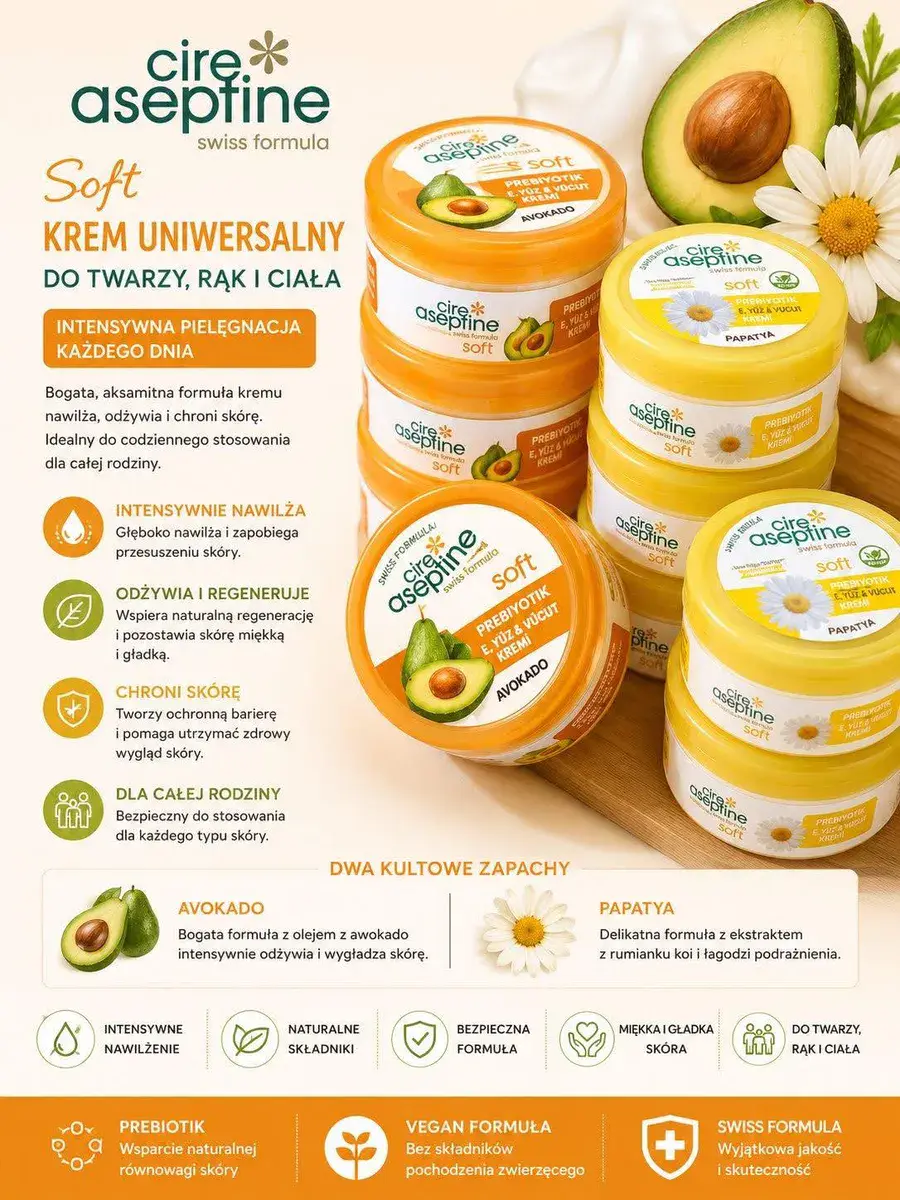 Cire Aseptine Soft krem uniwersalny do twarzy, rąk i ciała Avokado/Papatya