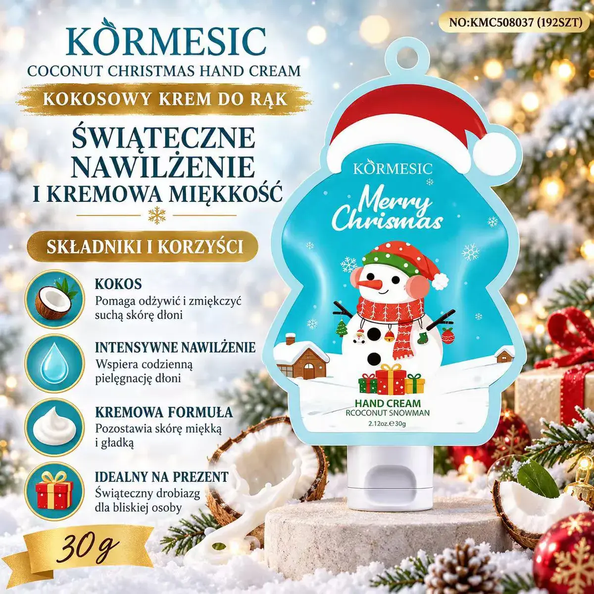 Körmesic Kokosowy Krem do Rąk Świąteczny 30g z Nawilżeniem