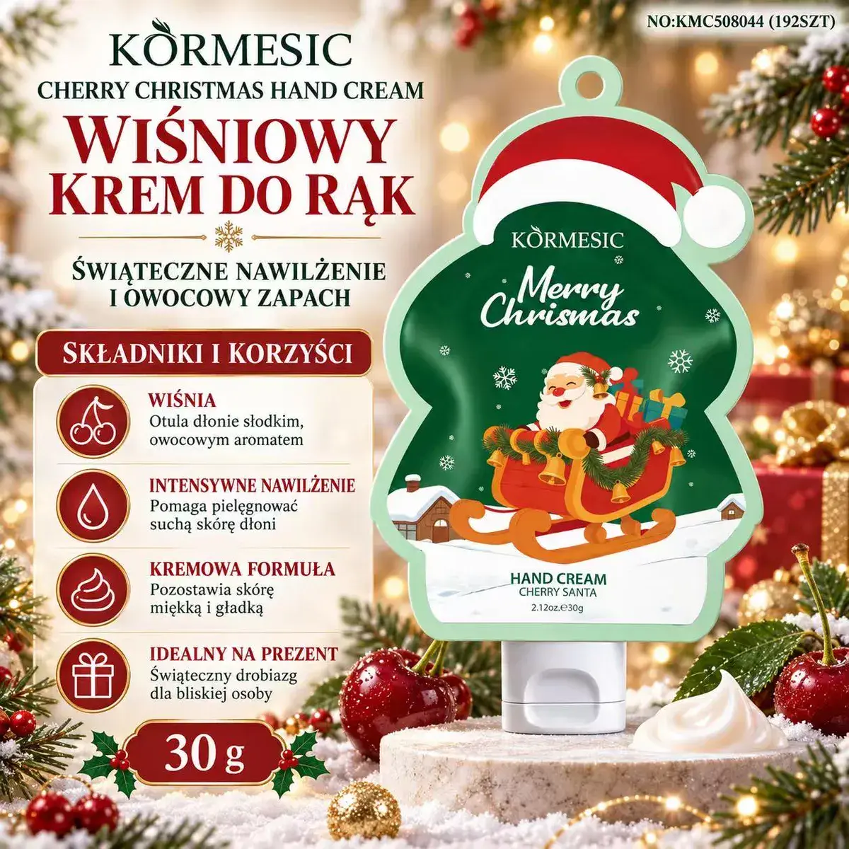 Körmesic Wiśniowy krem do rąk 30g świąteczny zapach