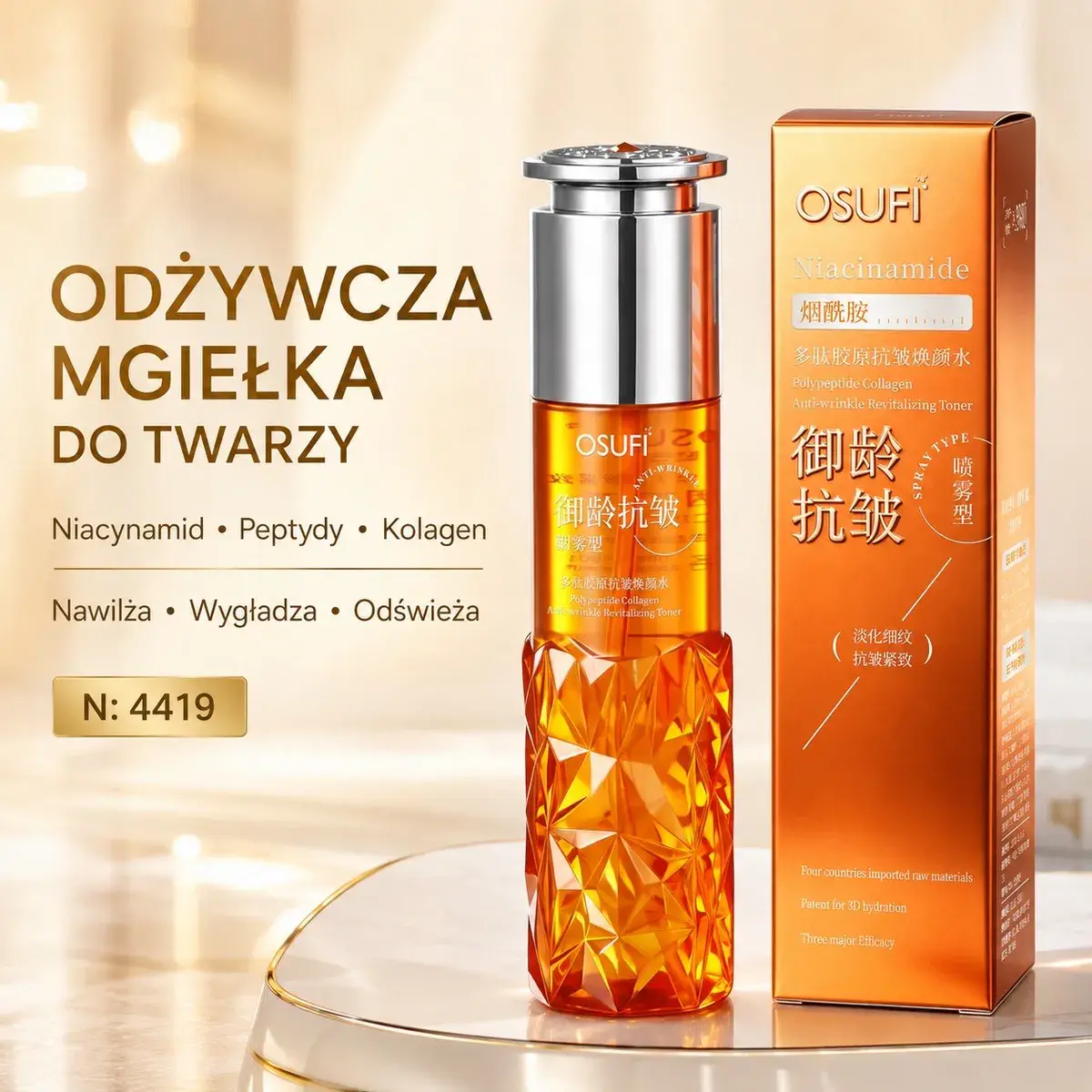 Odżywcza mgiełka do twarzy OSUFI z niacynamidem i kolagenem