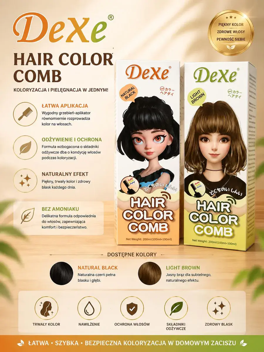 DeXe Hair Color Comb Natural Black 200ml