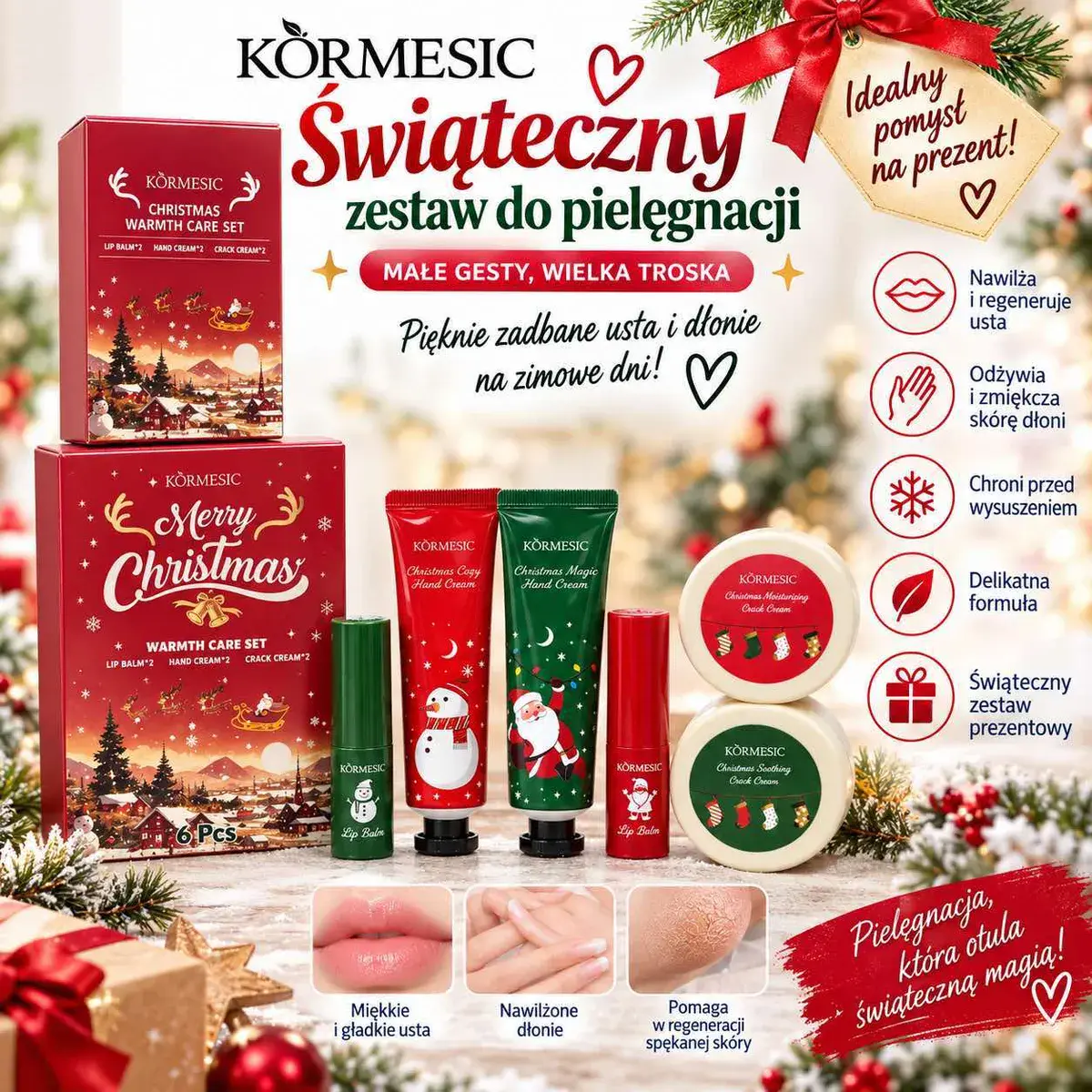 Körmesic Świąteczny zestaw do pielęgnacji ust i dłoni 6 szt