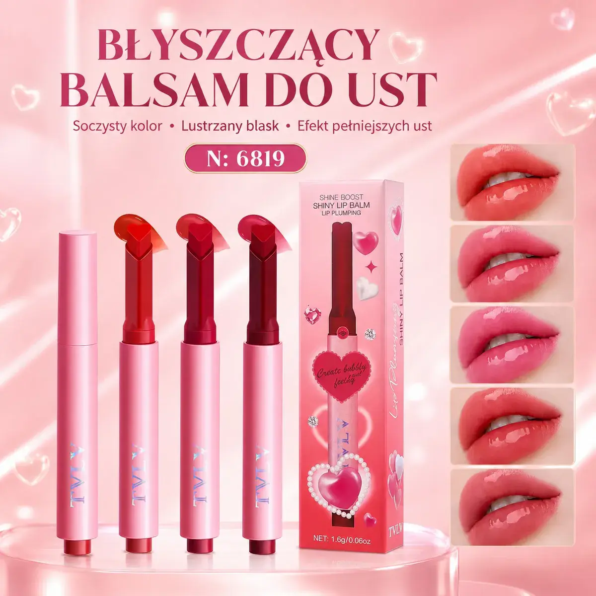 Błyszczący balsam do ust TVLY soczysty kolor i lustrzany blask