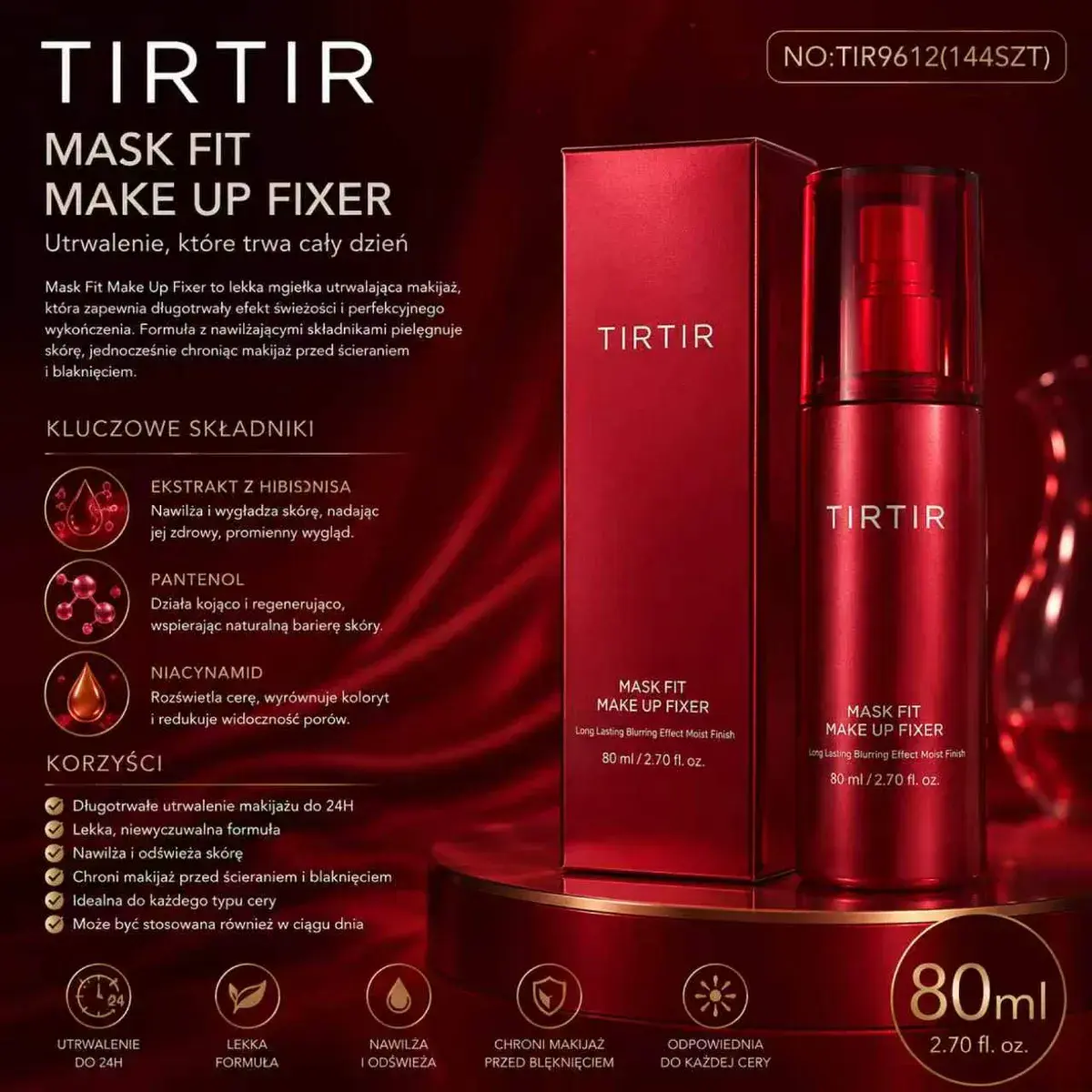 TIRTIR Mask Fit Make Up Fixer utrwalacz makijażu 80ml czerwony