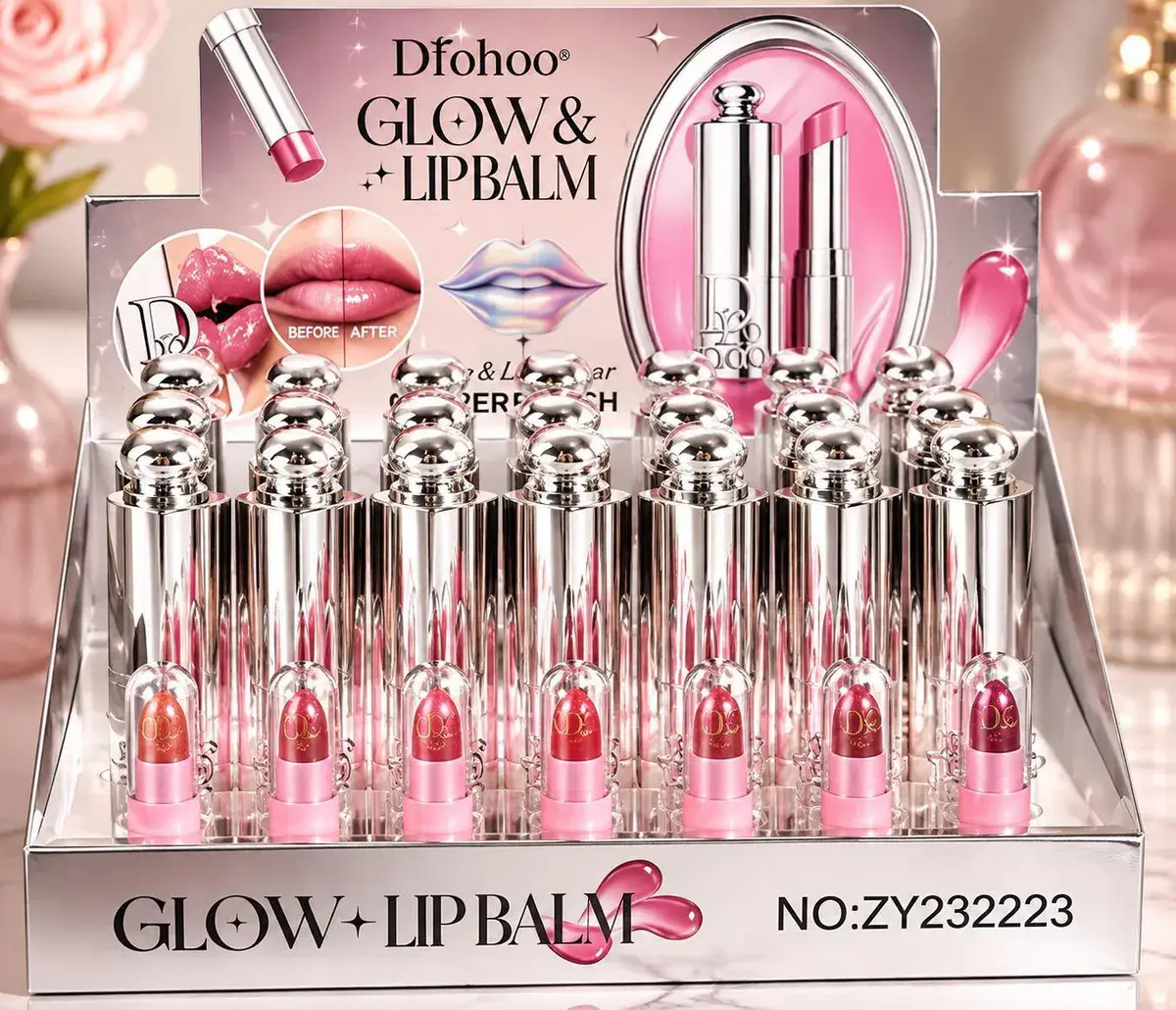 Dfohoo GLOW & LIP BALM kolorowy balsam do ust w srebrnym opakowaniu