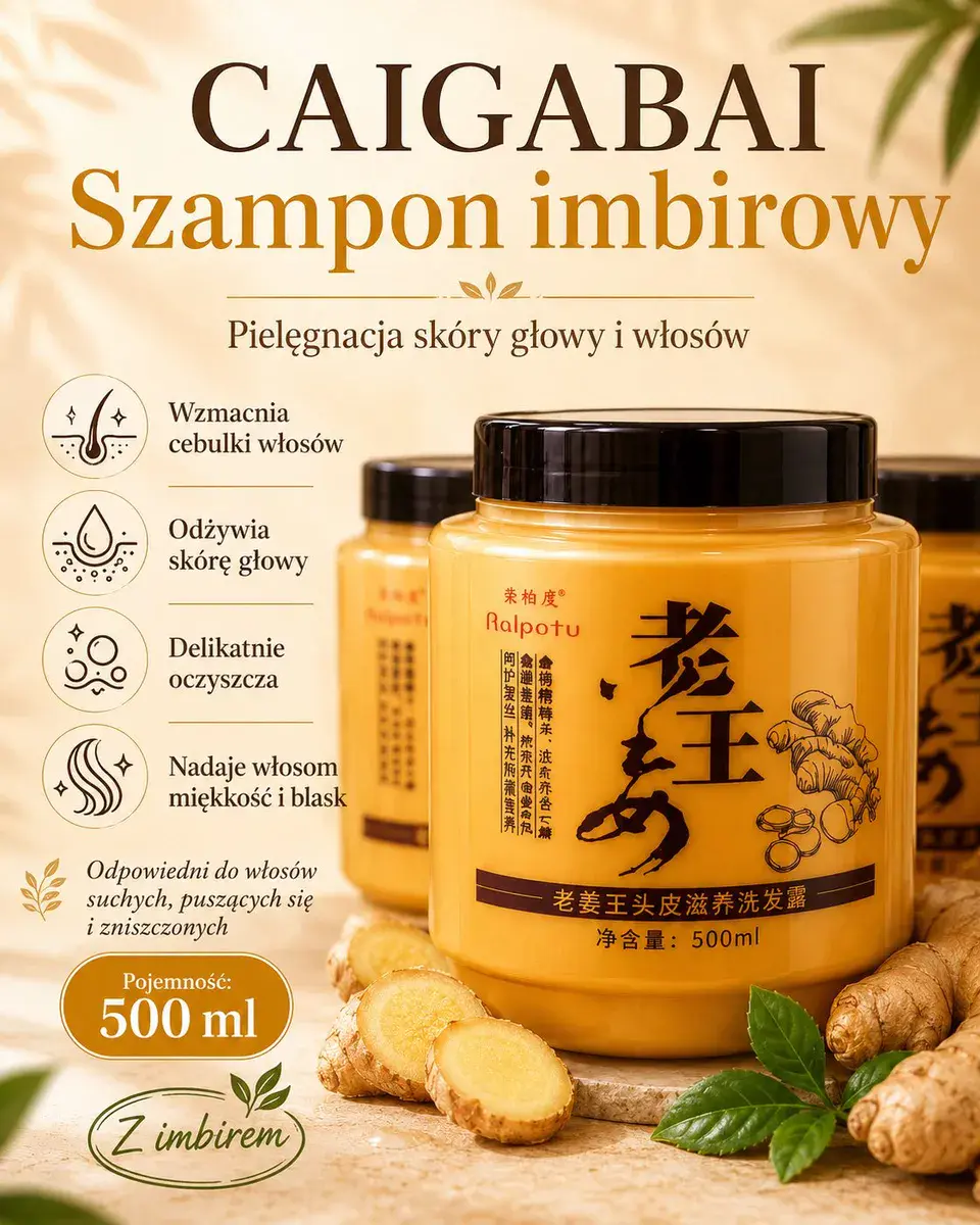 CAIGABAI Szampon imbirowy do włosów suchych 500 ml