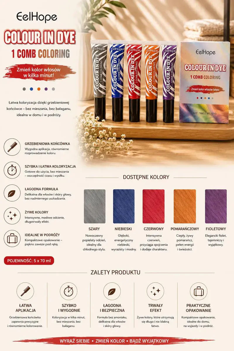 EelHope Colour In Dye krem koloryzujący z grzebieniową końcówką 70 ml