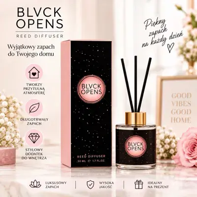 BLVCK OPENS Perfumy z patyczkami 50 ml czarno-różowe opakowanie