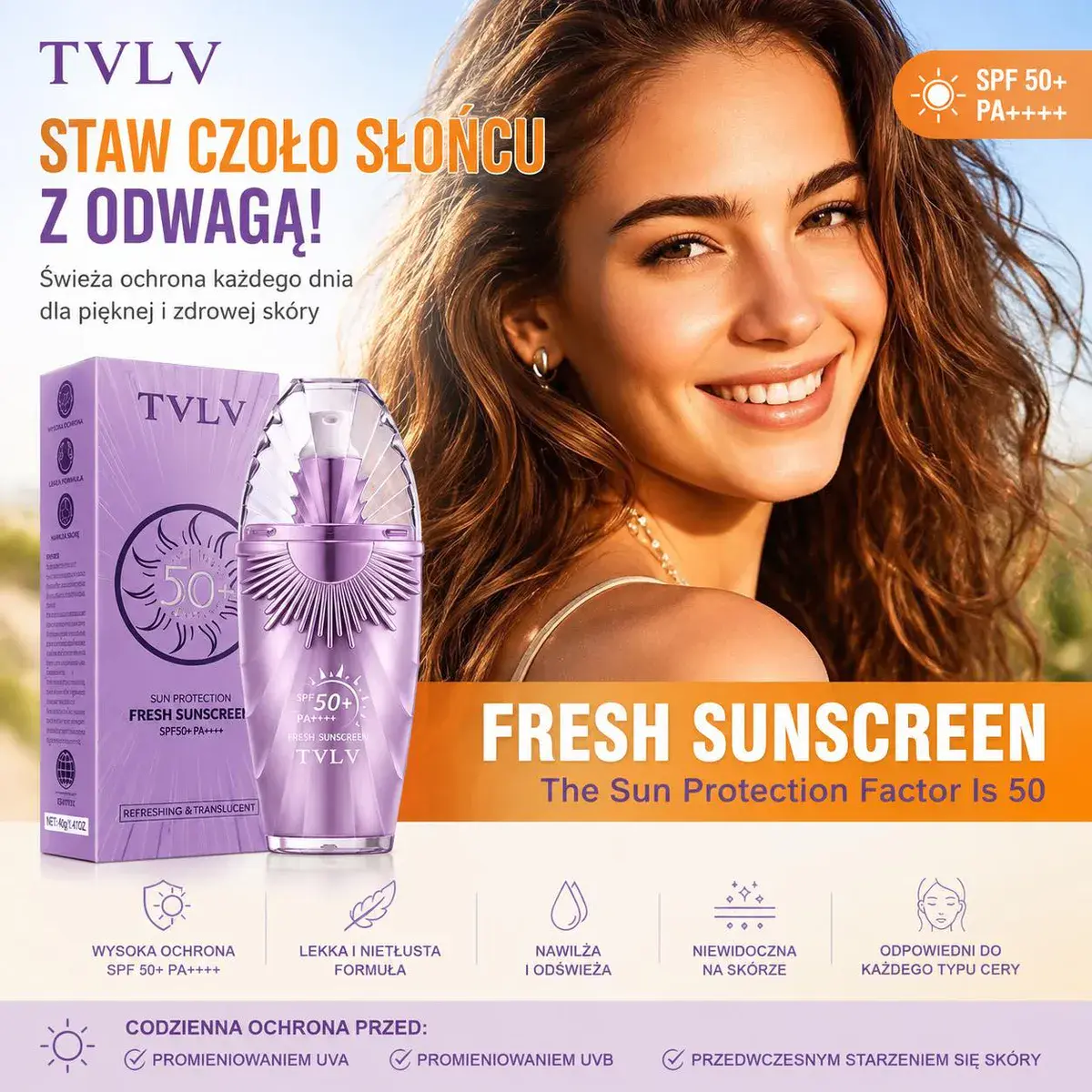 TVLV Fresh Sunscreen SPF 50+ PA++++ krem do twarzy z wysoką ochroną