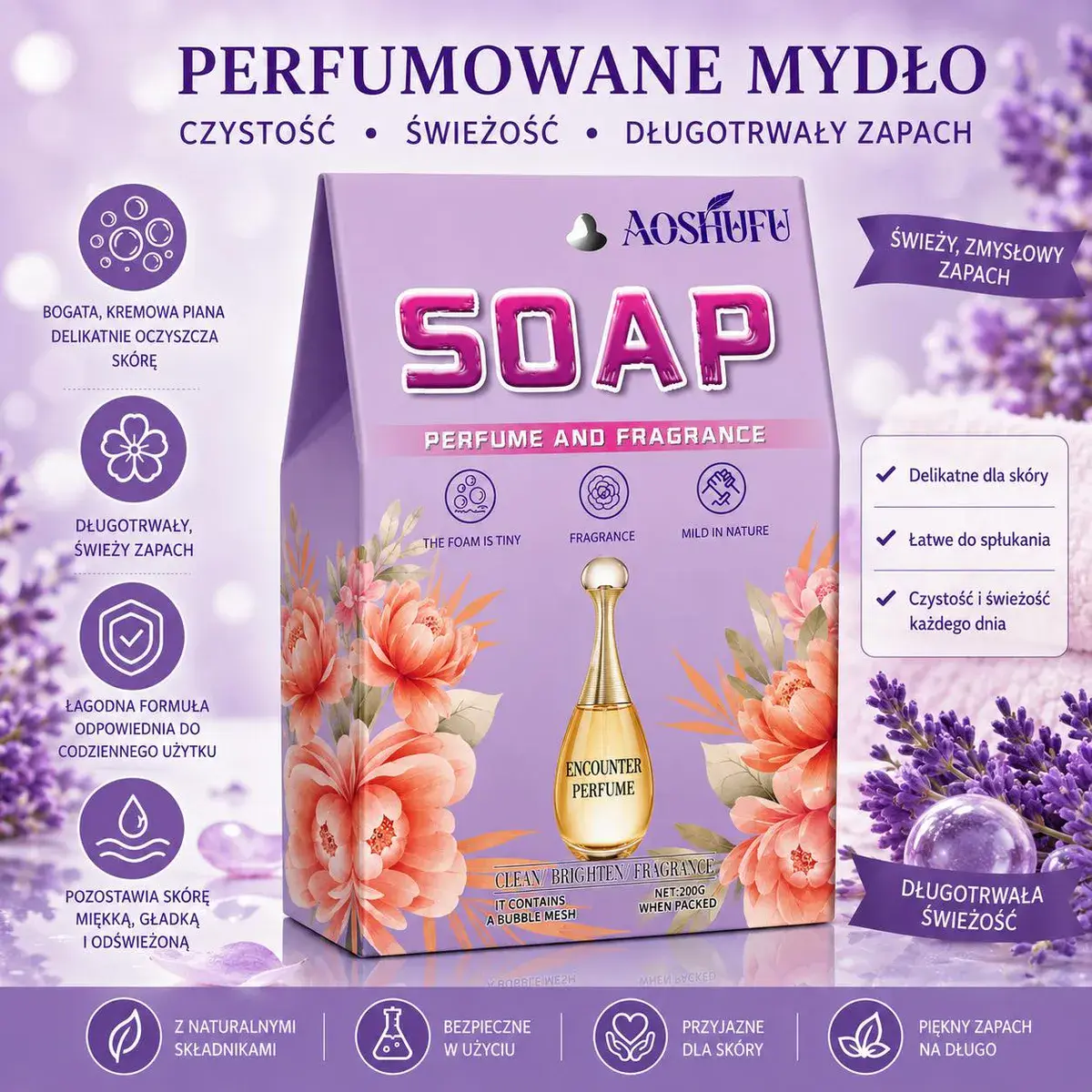 Perfumowane mydło Aoshufu z długotrwałym świeżym zapachem 200g