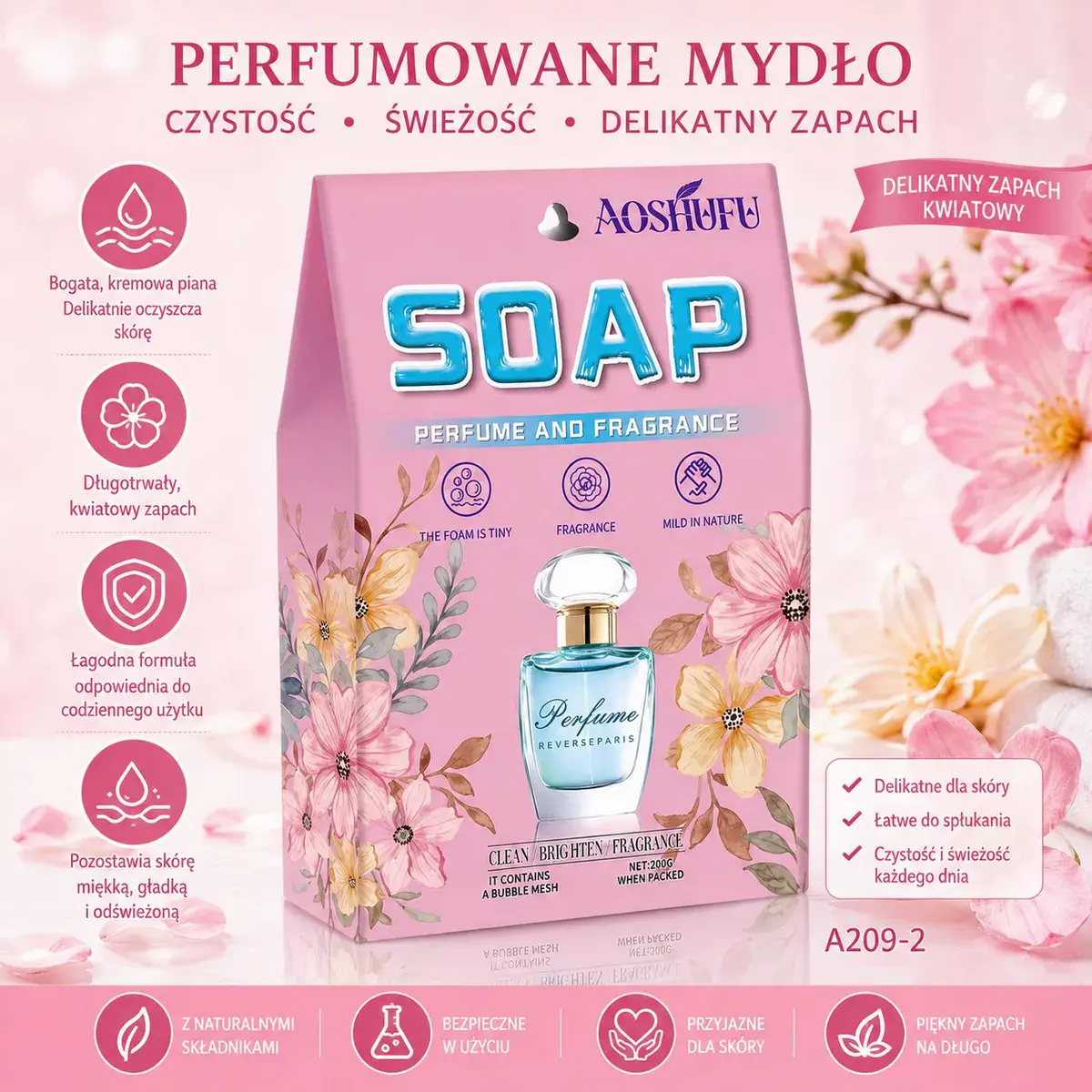 Perfumowane mydło kwiatowe Aoshufu z delikatnym zapachem