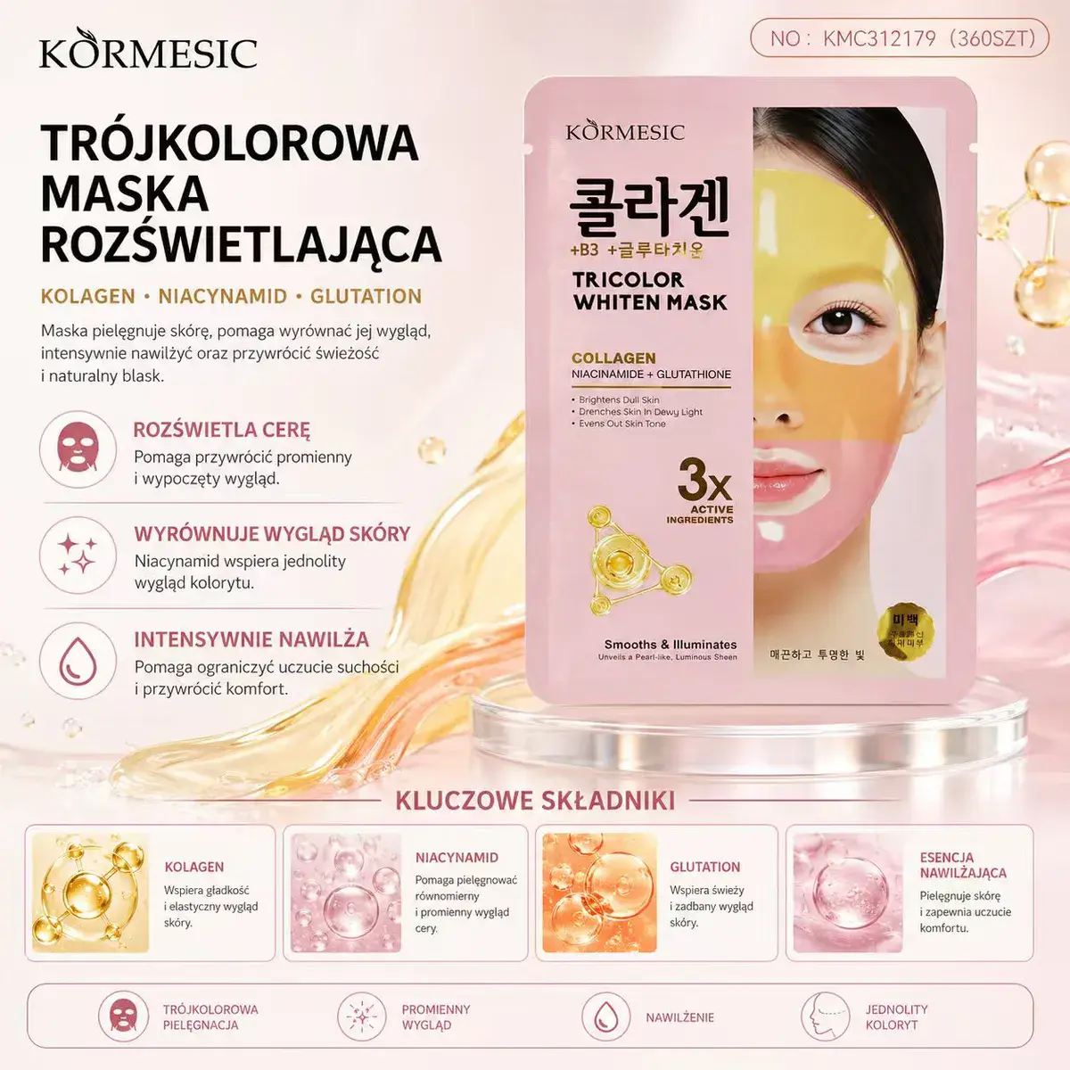 Körmesic Trójkolorowa Maska Rozświetlająca z Kolagenem i Niacynamidem