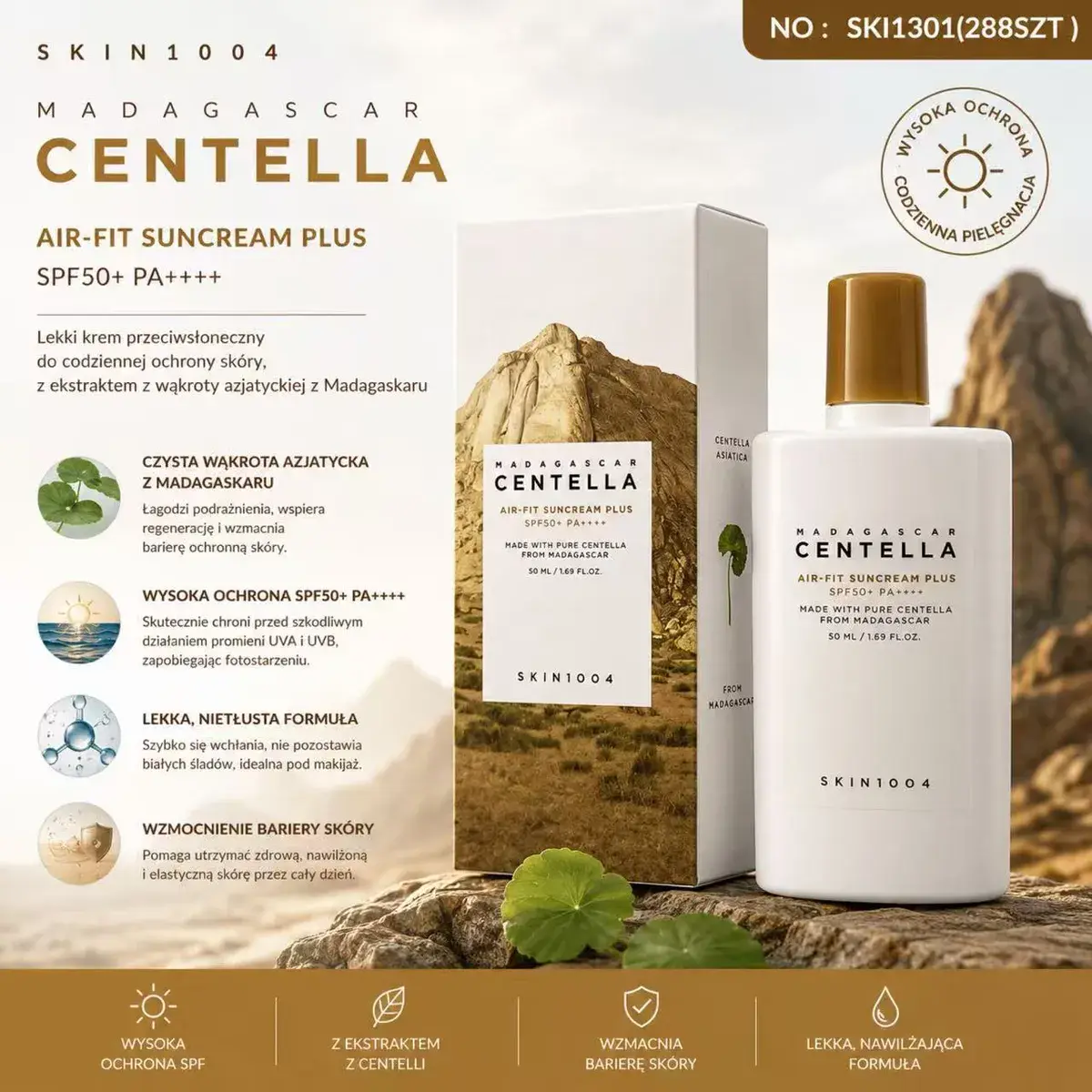 Centella Madagascar krem przeciwsłoneczny SPF50+ 50ml lekka formuła