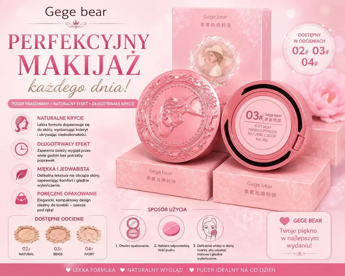 Gege bear Puder prasowany 03 Beige naturalny efekt 10g