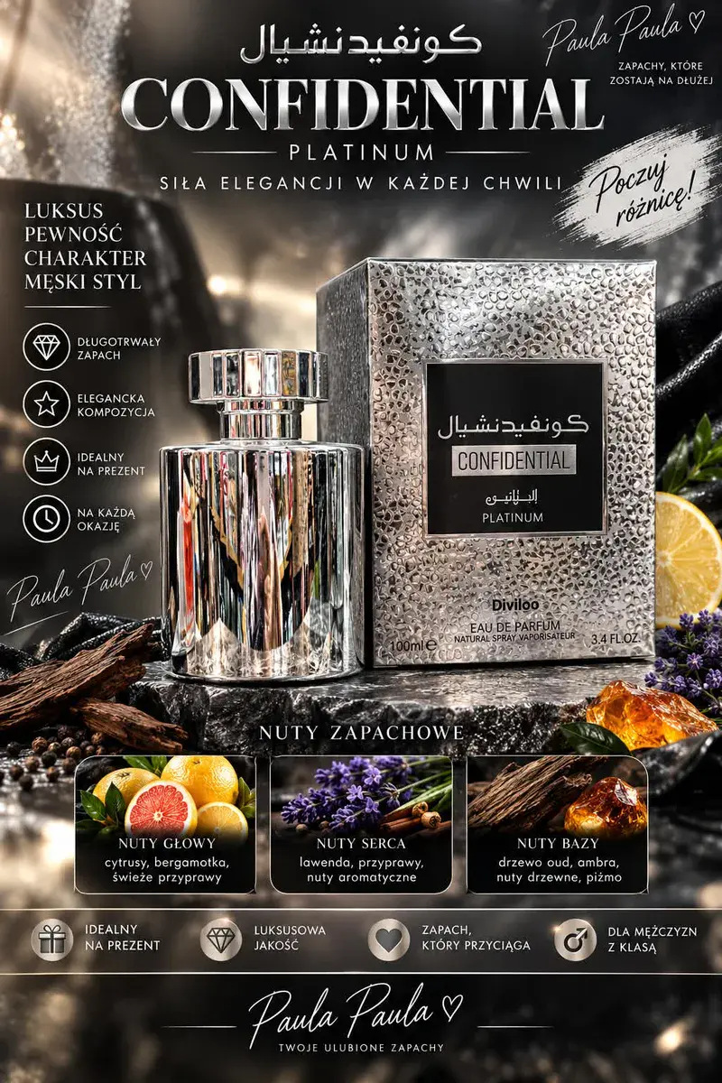 Confidential Platinum Perfumy Męskie 100ml Luksusowy Zapach