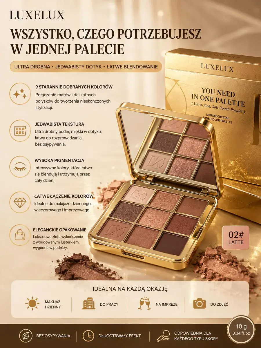 Paleta cieni do powiek LUXELUX Mirror Crystal Latte 9 kolorów