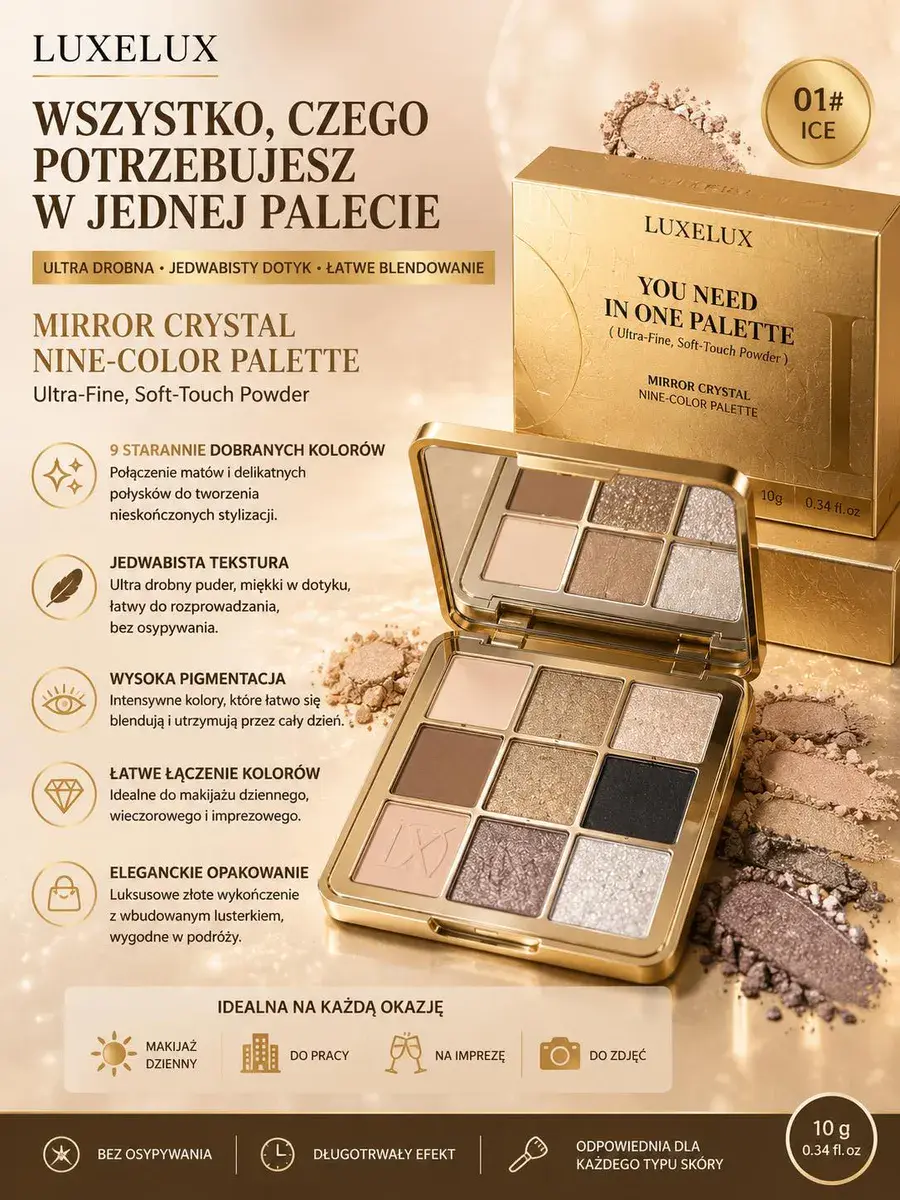 Paleta cieni do powiek LUXELUX Mirror Crystal Nine-Color 01 Ice 10g