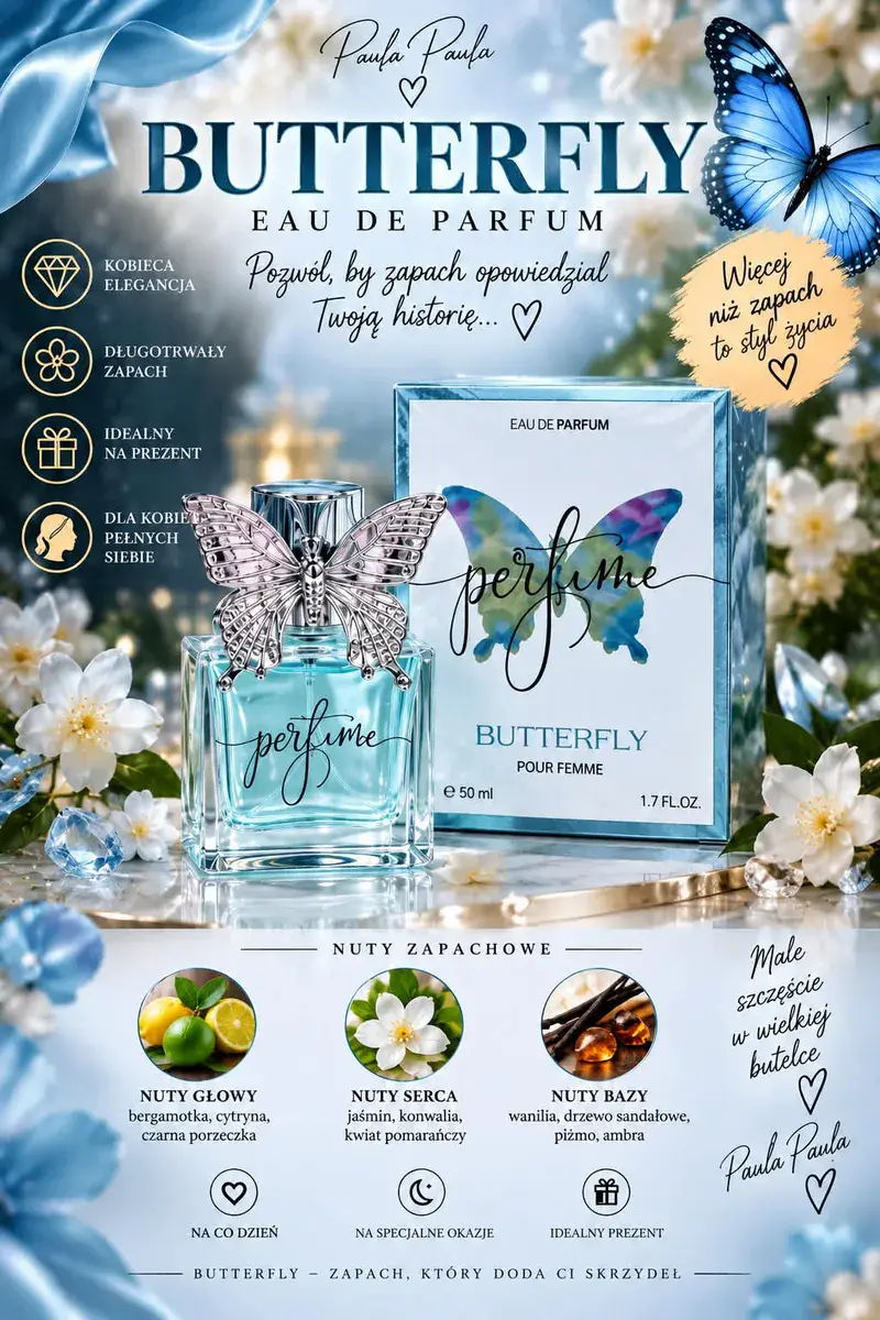 Perfum Butterfly Paula Paula 50 ml z motylem, kobiecy zapach