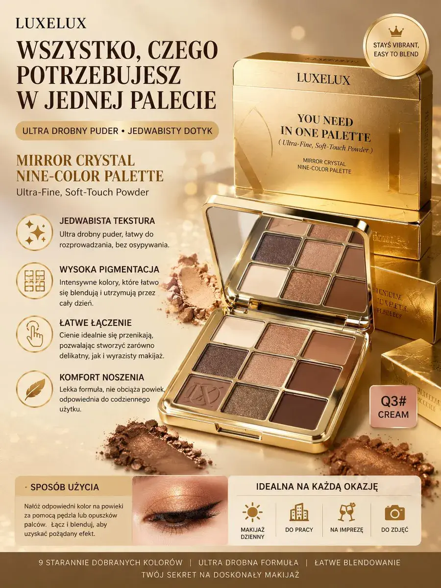Paleta cieni do powiek LUXELUX Mirror Crystal 9 kolorów Cream