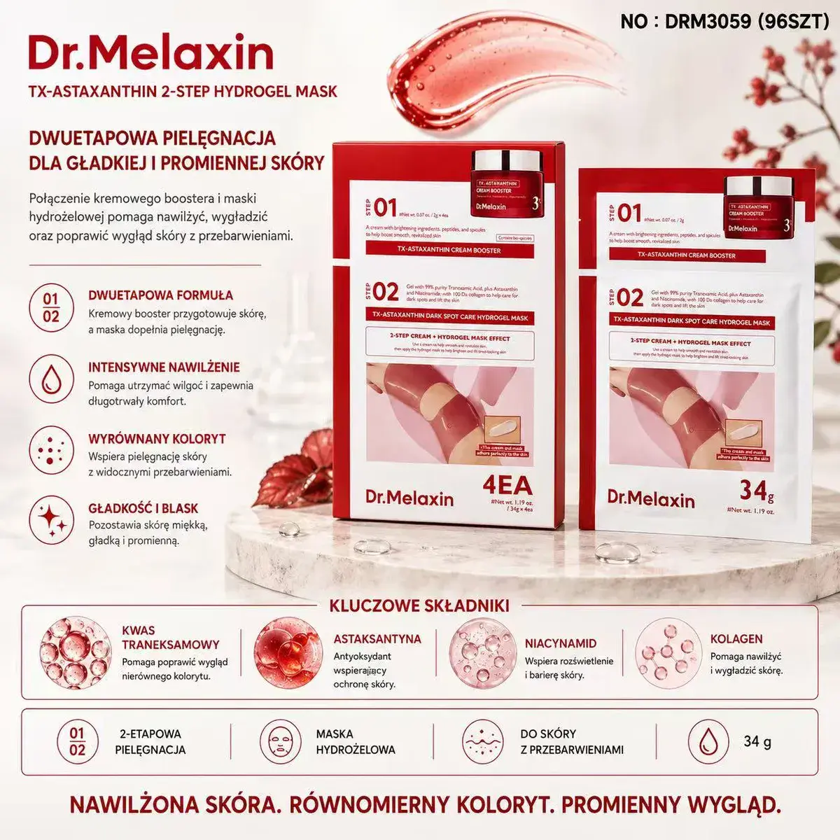 Dr.Melaxin Rozświetlająca Maska Hydrożelowa na Przebarwienia 4 szt