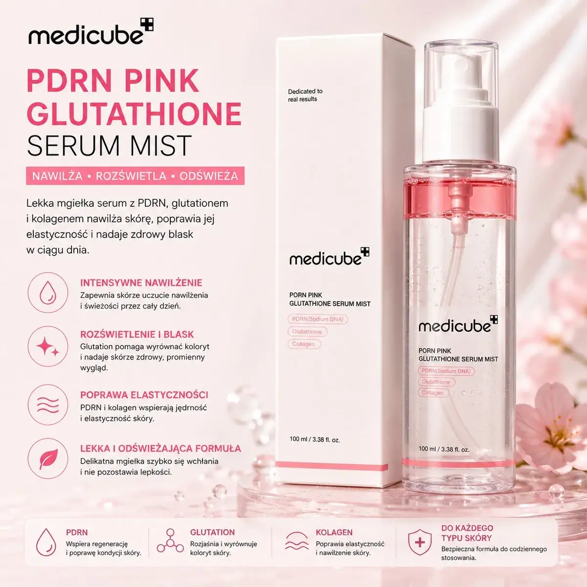 Medicube PDRN Pink Glutathione Serum Mist 100 ml lekka mgiełka nawilżająca