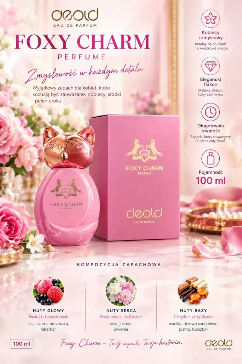 Deold Foxy Charm Perfumy 100 ml różowy flakon z różowym złotem