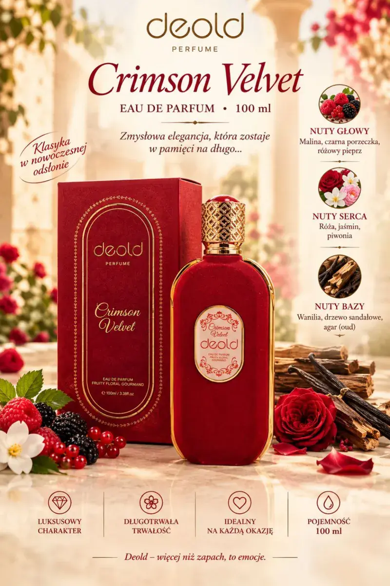 Deold Crimson Velvet Perfumy 100 ml z nutami malin i róży
