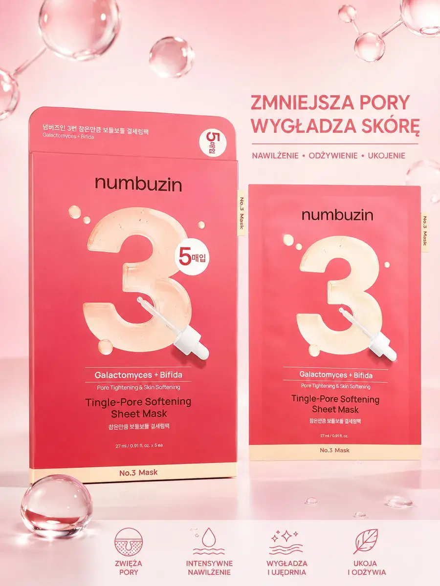 Numbuzin No.3 Tingle-Pore Softening Maska w płachcie 5x27ml