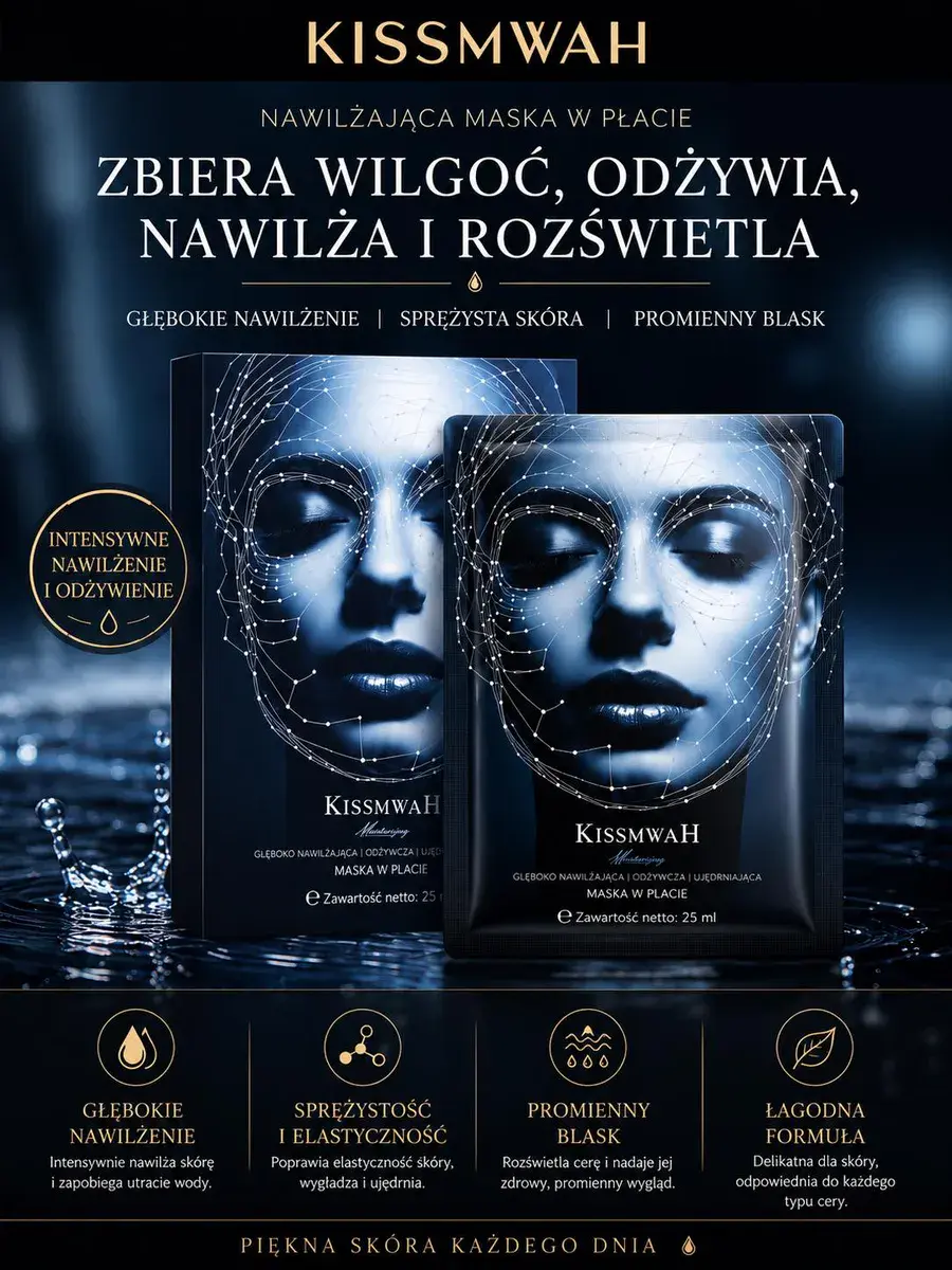 KISSMWAH Nawilżająca maska w płacie 25 ml intensywne nawilżenie