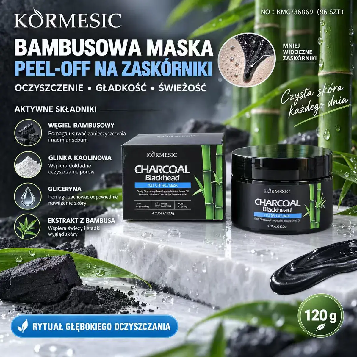 Kormesic Bambusowa Maska Peel-Off na Zaskórniki 120g