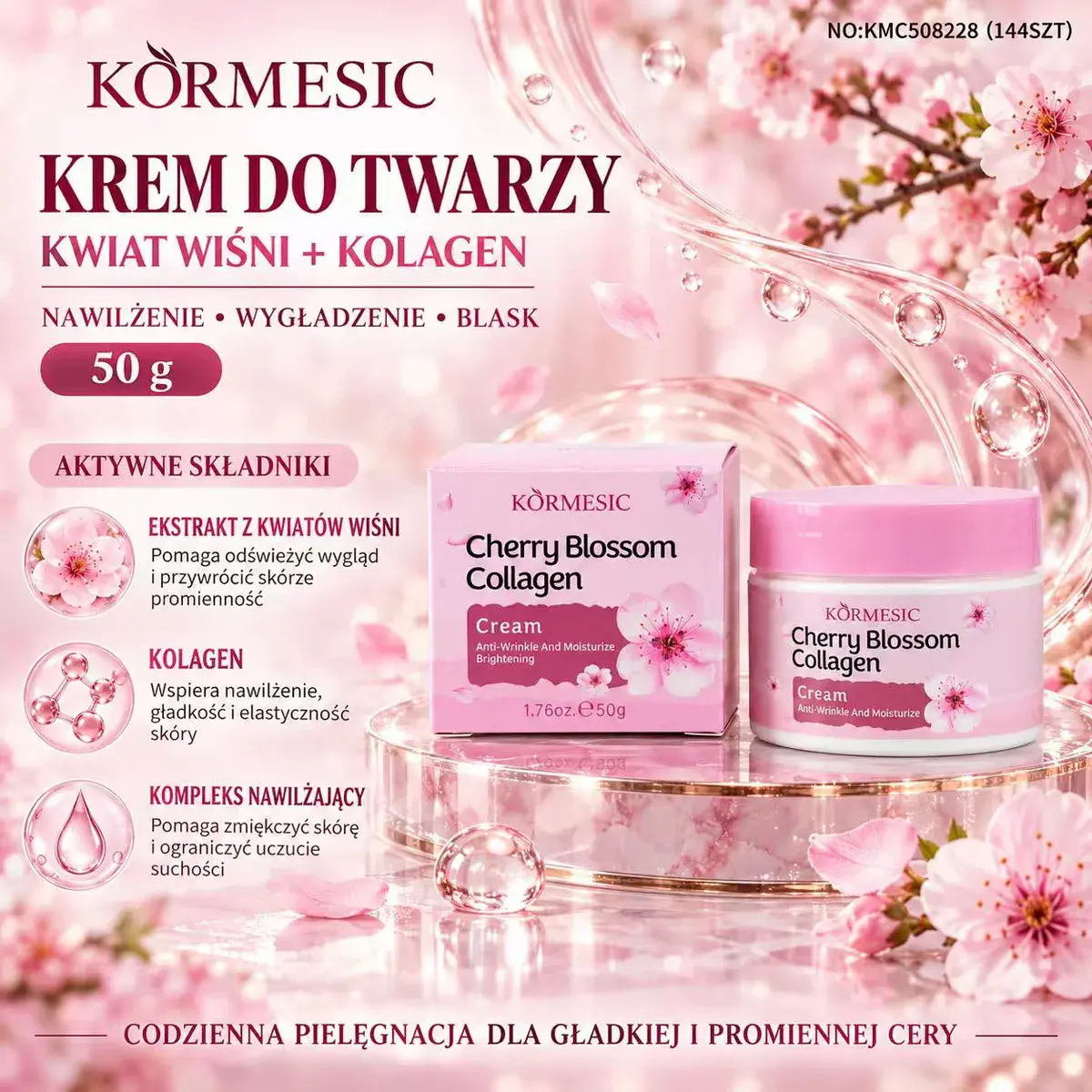 Kormesic Krem do Twarzy Kwiat Wiśni + Kolagen 50g nawilżający