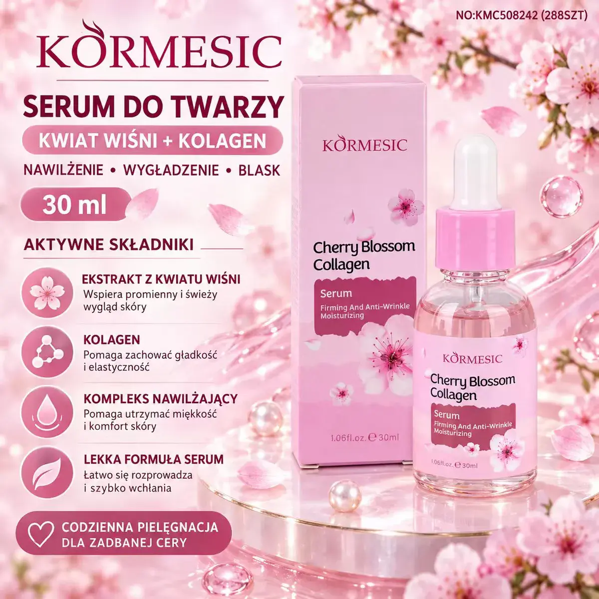 KORMESIC Serum do Twarzy Kwiat Wiśni + Kolagen 30 ml