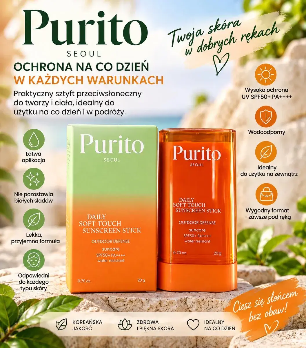 Purito Daily Soft Touch Sunscreen Stick SPF50+ PA++++ 20g sztyft przeciwsłoneczny