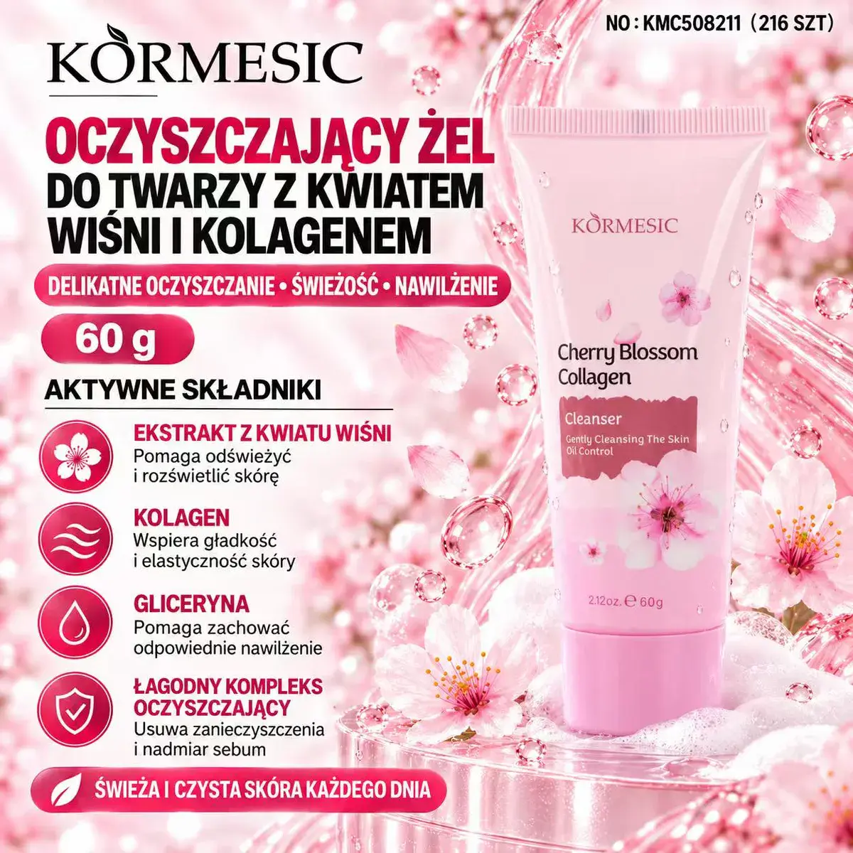 Körmesic Oczyszczający Żel do Twarzy z Kwiatem Wiśni i Kolagenem 60g