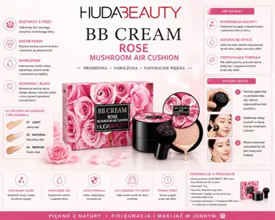 HUDA BEAUTY BB Cream Rose Mushroom Air Cushion naturalny efekt